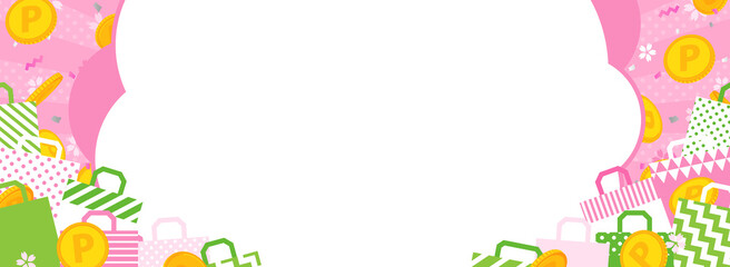 ショッピング・セール向け　バナーテンプレート／ポイントコイン、紙袋、桜のフレーム