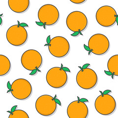 Orange Fruit Seamless Pattern On A White Background. Fresh Orange Icon Vector Illustration