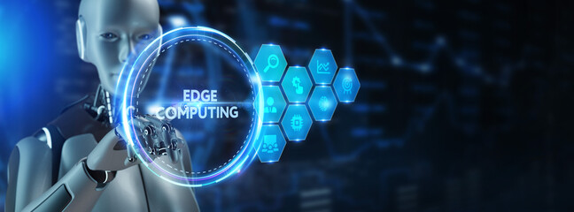 Edge computing modern IT technology on virtual screen. Business, technology, internet and networking concept.3d render