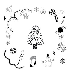  Vector hand drawn Doodle cartoon set of objects and symbols on the Christmas theme