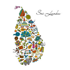 Sri Lanka travel, art map. Tribal elements for your design - obrazy, fototapety, plakaty