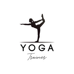 Lord Of The Dance Pose, Yoga Woman Silhouette, Girl with Beauty Body Hair and Face at gym logo design