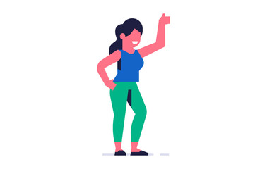 Happy woman shows thumbs up. Smiling girl shows like symbol. Flat vector illustration isolated on background.