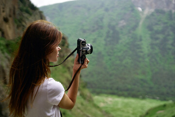 woman photographer outdoors mountains landscape travel Professional
