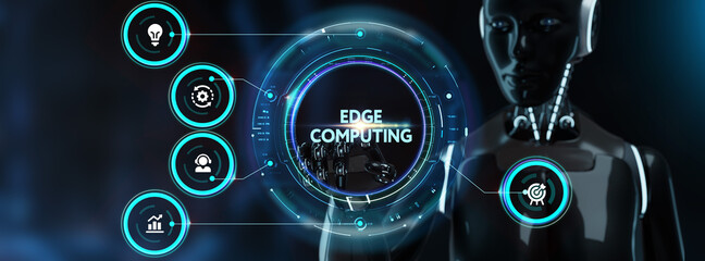 Edge computing modern IT technology on virtual screen. Business, technology, internet and networking concept.  3d render
