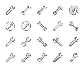 Wrench set line icons in flat design with elements for web site design and mobile apps.  Collection modern infographic logo and symbol. House vector line pictogram
