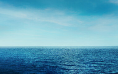 BLUE SEA WATER and blue sky real maritime, beautiful seascape empty ocean