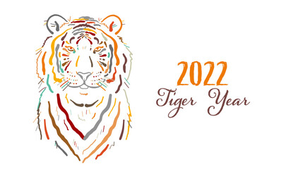 Tiger, animal character. Symbol of 2022 New Year. Design Template for Christmas card, banner, poster, holiday decoration