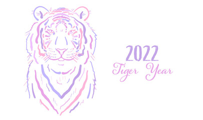 Tiger, animal character. Symbol of 2022 New Year. Design Template for Christmas card, banner, poster, holiday decoration