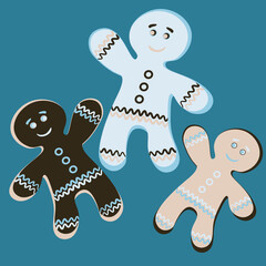 Illustration a square background - a gingerbread man, a festive curly cookie. Design element