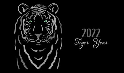 Tiger, animal character. Symbol of 2022 New Year. Design Template for Christmas card, banner, poster, holiday decoration