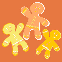 Illustration a square background - a gingerbread man, a festive curly cookie. Design element