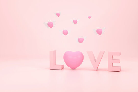 Pink heart cupid and pink love with pink background. Valentine's day concept.