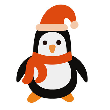 Cute little penguin inchristmas hat and scarf