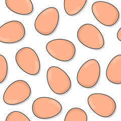 Eggs Seamless Pattern On A White Background. Chicken Boiled Eggs Icon Vector Illustration