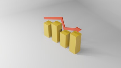 3D Three Dimensional Illustration of Yellow Up and Down Bar Chart with Red Indicator Arrows with Negative Space. Great for Economics and Business Presentation Templates