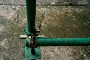 Connecting type of steel scaffolding that is welded and locked together for safety on the construction site.
