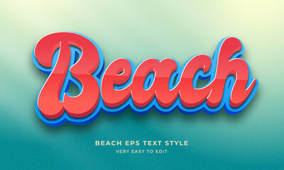 Summer Beach Bold 3D text style effect with calligraphic font red, blue and sand color