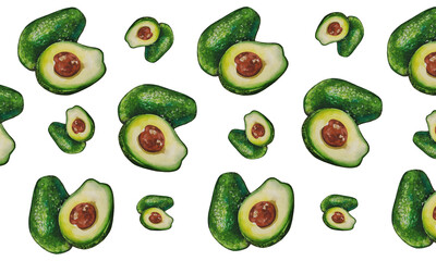 Avocado pattern. Watercolor illustration. Fruit on a white background.