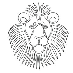Lion face line drawing vector. Animal one line art. Flat design. Isolated icon. Unstoppable line drawing. Linear artwork element.

