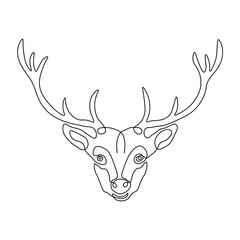 Deer face line drawing vector. Animal one line art. Flat design. Isolated icon. Unstoppable line drawing. Linear artwork element.

