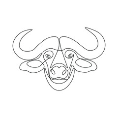 Buffalo face line drawing vector. Animal one line art. Flat design. Isolated icon. Unstoppable line drawing. Linear artwork element.
