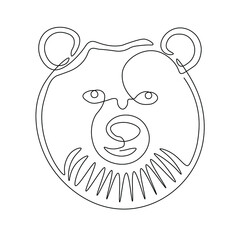 Bear face line drawing vector. Animal one line art. Flat design. Isolated icon. Unstoppable line drawing. Linear artwork element.
