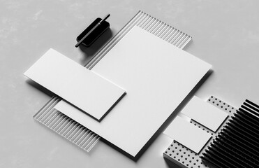 Corporate identity stationery mock up isolated on modern style background. Mock up for branding identity. 3D illustration