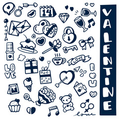 Valentine's day doodle set isolated on white background