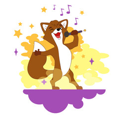 The fox sings.
Vector illustration.