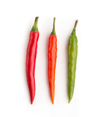 set of chilli peppers on white background