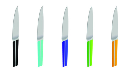 set of realistic kitchen knives isolated on white, Vector illustration, chef knives, Cutlery icon set, colourful knives