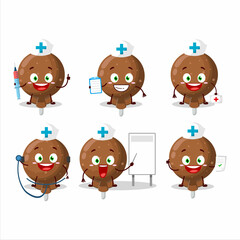 Doctor profession emoticon with orange lolipop wrapped cartoon character