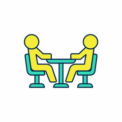 Filled outline Meeting icon isolated on white background. Business team meeting, discussion concept, analysis, content strategy. Presentation conference. Vector