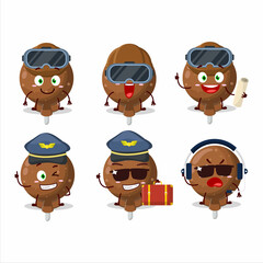 Pilot cartoon mascot orange lolipop wrapped with glasses