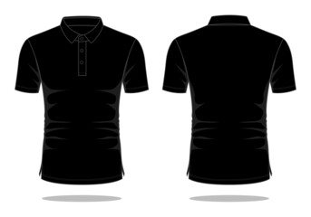 Blank black short sleeve polo shirt with shirt collar template on white background. Front and back view, vector file