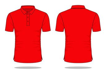 Blank red short sleeve polo shirt with shirt collar template vector on white background. Front and back view.