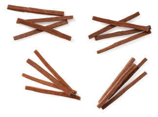 Sandalwood sticks isolated on white background, top view