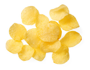 Potato chips isolated on white backgroud, top view