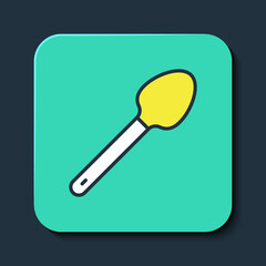Filled outline Teaspoon icon isolated on blue background. Cooking utensil. Cutlery sign. Turquoise square button. Vector