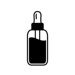 Beauty serum silhouette icon. Black simple vector of dropper bottle with cosmetic oil. Contour isolated pictogram on white background