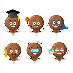 School student of orange lolipop wrapped cartoon character with various expressions