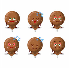 Cartoon character of orange lolipop wrapped with sleepy expression