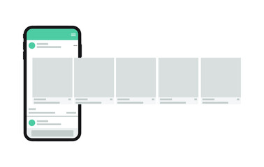 New generation smartphone with interface carousel post on social network. Social media design concept. Modern flat style. Vector.