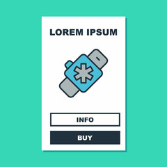 Filled outline Smart watch showing heart beat rate icon isolated on turquoise background. Fitness App concept. Vector