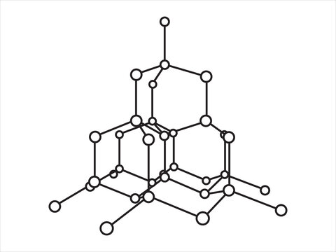 Volumetric Crystal lattice  of diamond. The position of atoms in a crystal. 
Vector illustration.