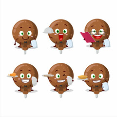 happy orange lolipop wrapped waiter cartoon character holding a plate