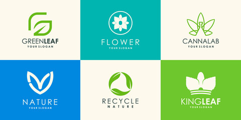 set of nature logo design template, leaf combined.