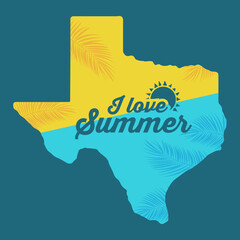 Obraz premium Texas summer. I love summer design in Texas map. Vector illustration. 
