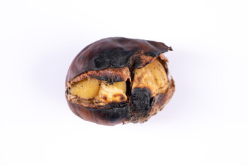 Roasted chestnut on white background	
